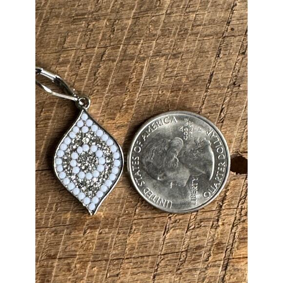 White Boho Drop Earrings Silver Tone Mosaic Beaded Design - Picture 5 of 5